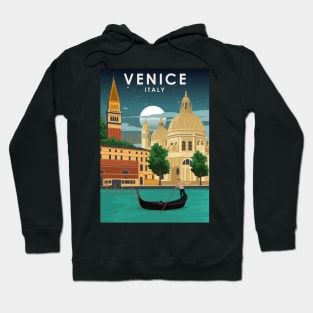 Venice Italy at Night Vintage Minimal Canals Travel Poster Hoodie